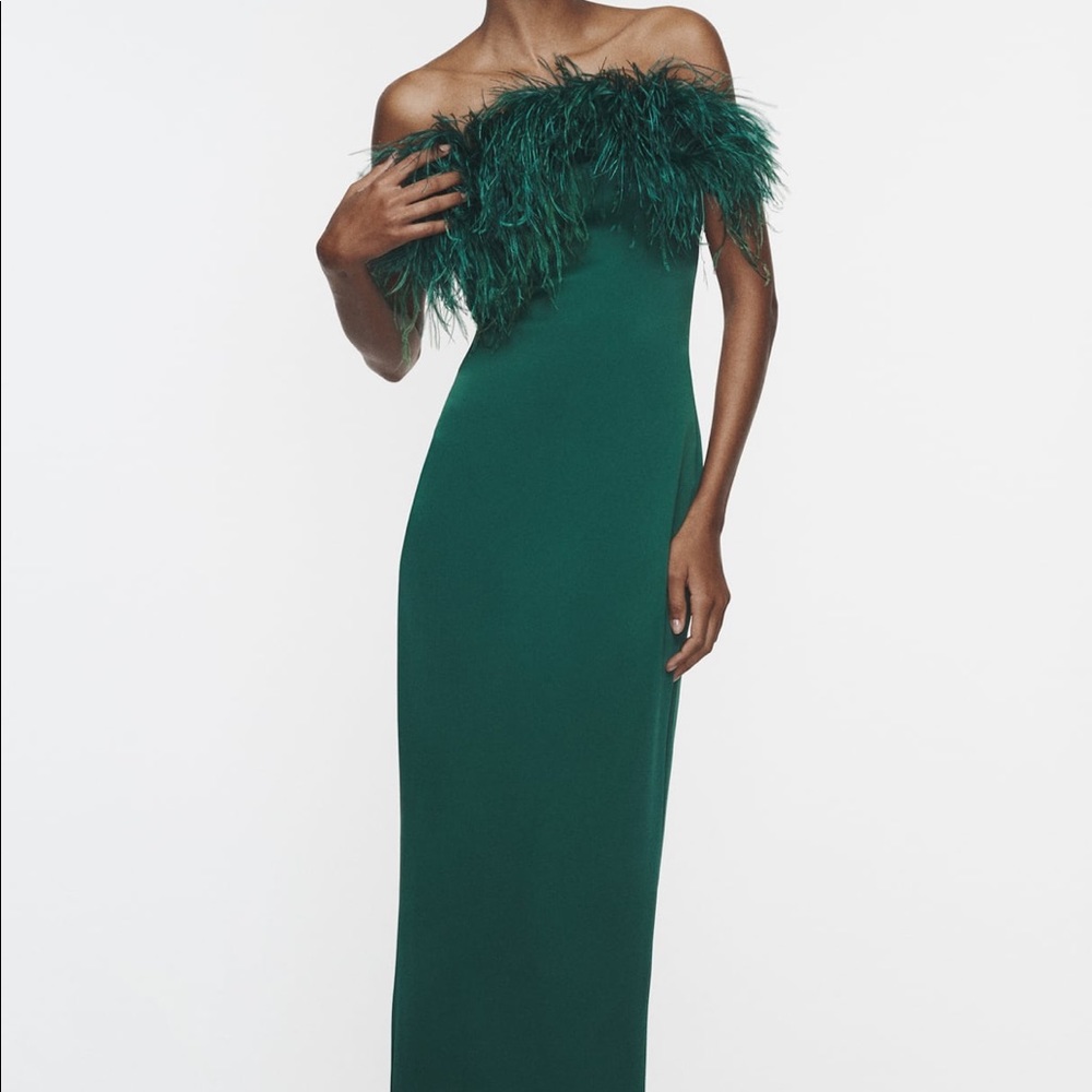 NWT Zara Feather Satin Effect Dress